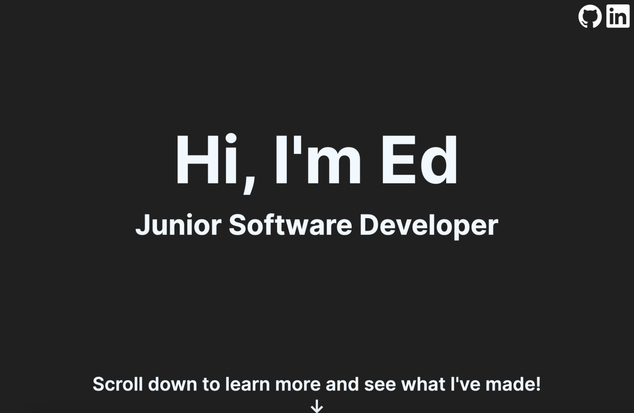 The portfolio website's home page